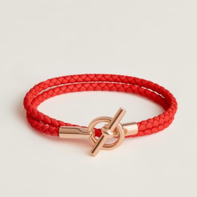 アクセサリー Hermes leather bangles Hermes Kelly H Lock Bangle in Palladium and Orange Lizard Leather