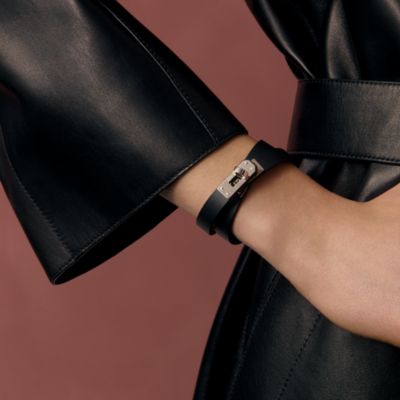 HERMES ブラックレザーバングル エルメス HERMES シェーヌダンクル レザー バングル 黒 ブラック