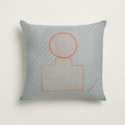 Coussin Hermès H Riviera Jaune, Laine Cachemire, Beige Sable 50cm