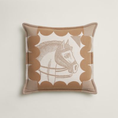 Coussin Hermès H Riviera, Laine Et Cachemire Beige, Inutilisé (neuf)
