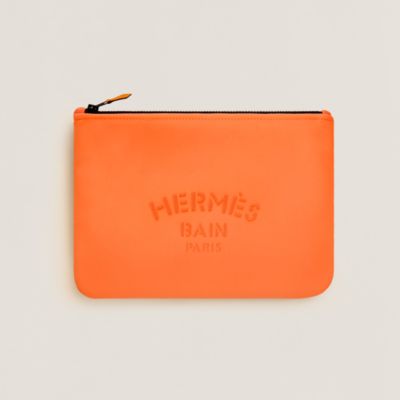 中古】HERMES ポーチ ネオバン トゥルースフラットMM オレンジ  