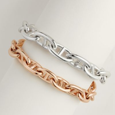 Chaine d'ancre bracelet, double band in rose gold and sterling silver