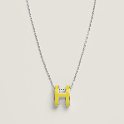 アクセサリー HERMES POP H PENDANT Hermes Pop H Pendant Necklace New Lime Enamel Lacquered