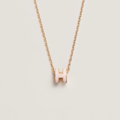 Hermes Pop H Pendant Chain Necklace Metal and Enamel Mini Black, Gold