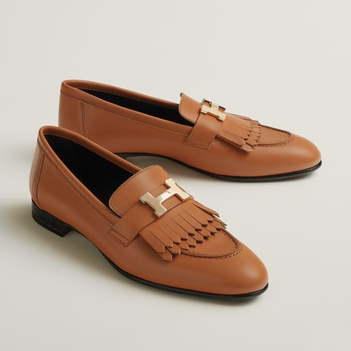 HERMES Leather Loafers for Women in Etoupe Color excellent 