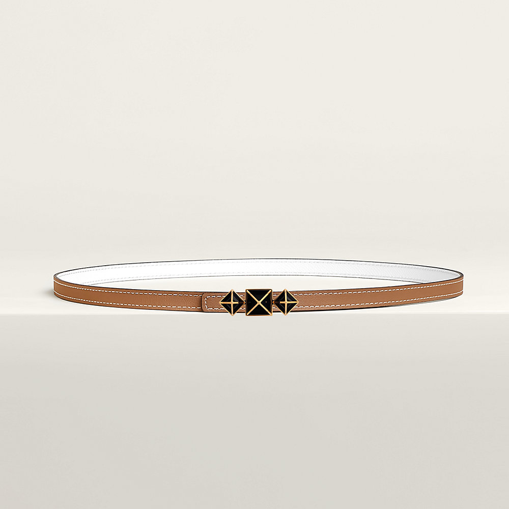 HM ROULIS BUCKLE & REVERSIBLE CINNAMON BROWN AND WHITE LEATHER STRAP 13MM SILVER HARDWARE
