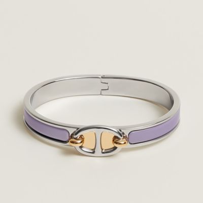 超美品　HERMES レザーメタルバングル パープル 超美品 HERMES レザーメタルバングル パープル