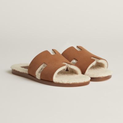 Replica Hermes Oran Slide Sandals In Vert Amande Ostrich Leather