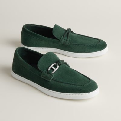 Hermes エルメス ローファー サテン 緑 約23.5cm 未使用 エルメス パテント モカシン ローファー 緑 エナメル 38