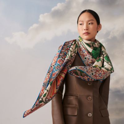 質屋 エルメス HERMES カレジュアン カレ140 カシミヤ シルク COACHING 