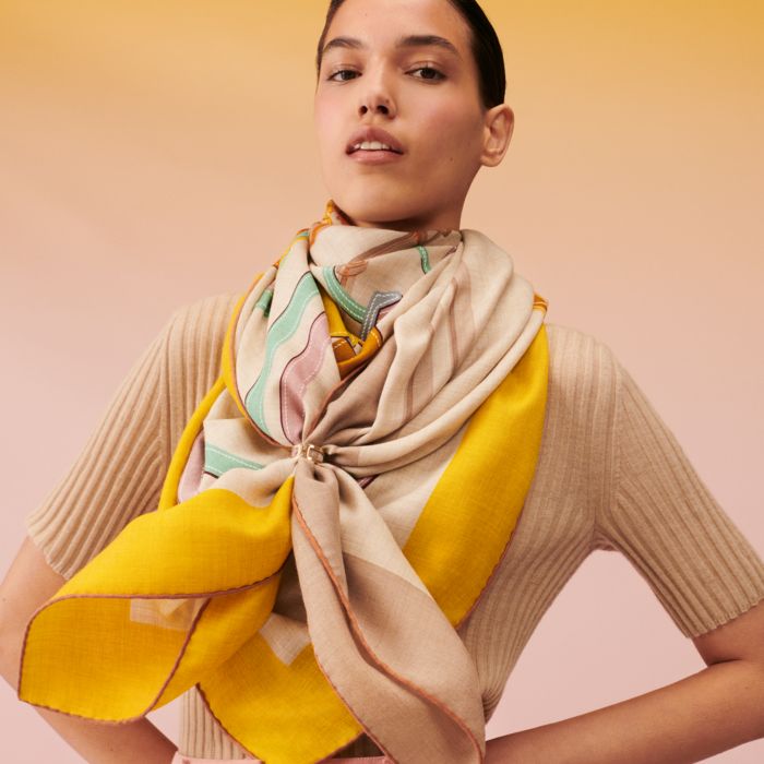 Shop HERMES Unisex Cashmere Silk Street Style Logo Knit & Fur Scarves  (H262494S 57) by TeaRose04