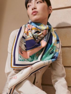 Hermès Locomotion shawl 140, View: Worn, worn, view 2 of 3