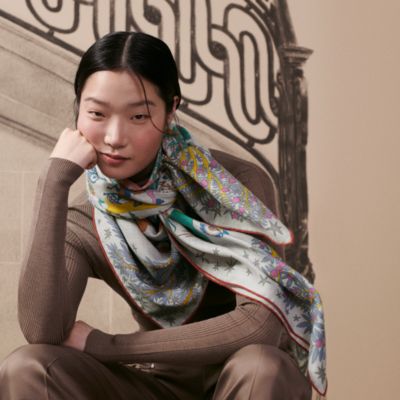 HERMES エルメスカシミヤウール超大判ショール(ストール) 填め