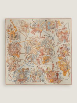 Châle 140 Le Monde d'Hermès, Vue: Vue à plat, flat, vue 3 sur 5