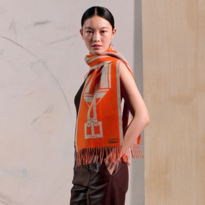 オレンジ - レディス, スカーフ、ショール＆マフラー, カシミア  