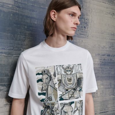 本物 2021SS 美品 エルメス ロボット デザイン Tシャツ M 白 紺 緑
