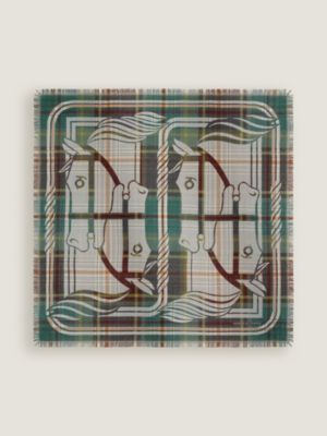 Quadrige Tartan fringed scarf 80