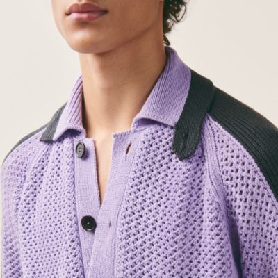 ▲HERMES エルメス カシミヤxシルク ポロシャツ 長袖 パープル Maxi mesh
