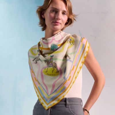 美品 エルメス ストール 大判 カシミヤ ウール イエロー 0451【中古  