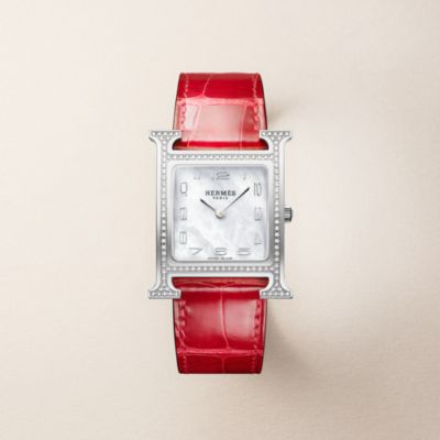 HERMES レッドレザー アナログ腕時計 HERMES◇腕時計/アナログ/レザー/WHT/RED