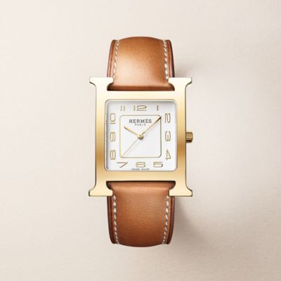 エルメスHゴールド ブラウンレザー 時計 新品)HERMES エルメス Hウォッチ 036732WW00 Hウォッチ ゴールド