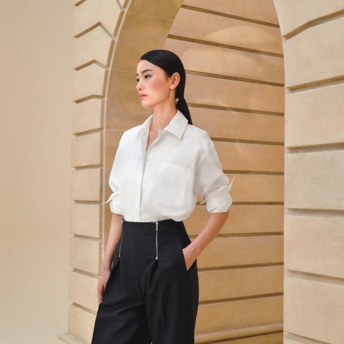 Bleu De Chanel Uniform Women Long Sleeve Shirt Cotton / Lycra Size