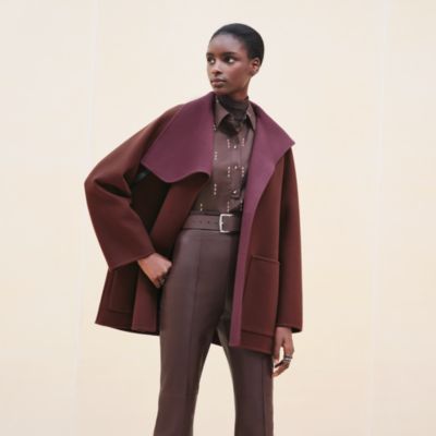 ジャケット・アウター Hermes Coat for Women HERMES navy blue cashmere 2022 ZIP-FRONT EYELET Coat Jacket