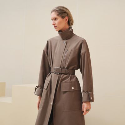 エルメスマロン色ロングトレンチコート ウエストベルト付き