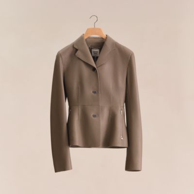 ジャケット・アウター HERMES Khaki Gray wool Stand collar Coat Leather - Hermès Women's Coats and Jackets | Hermès USA