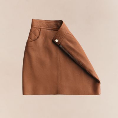 レザーミニスカート キルティングディテール - ブラック | Hermès