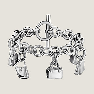 HERMES Sterling Silver Five Bags Amulette Charm Bracelet LG 792223