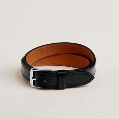 美品❗️エルメスメンズブレスレットダブルトゥール　レザー　フォーブステンレス 関税込HERMESエルメス トゥルニ トレッセ レザーブレスレット (HERMES