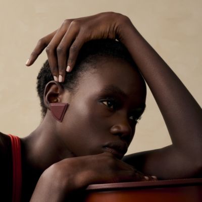 HERMES レザー フープピアス レッド フープピアス レッド（赤）系 HERMES(エルメス) ピアス(レディース