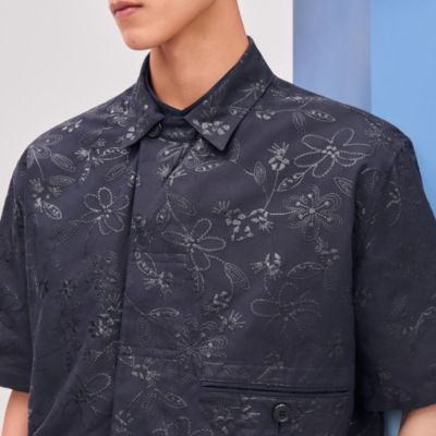 "Fleurs technique" short-sleeve overshirt