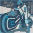 Mysterious Rider scarf 140, marine/gris/bleu grisé, no stock
