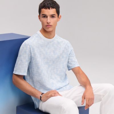 【HERMES】 シンプル コットン ☆ Calques en H Tシャツ men's Calques en H Tシャツ クルーネック コットン ライトグレー