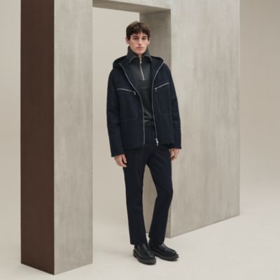 HERMES Khaki Gray wool Stand collar Coat Hermes Khaki Quilted