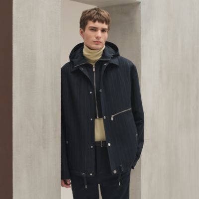 綺麗なエルメスのトレンチコート メンズ サイズM-L 深緑 ウール