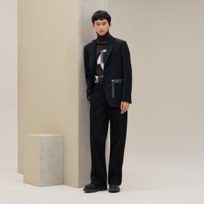 Stadium Relax jacket with leather pocket - Brown - 60 | Hermès