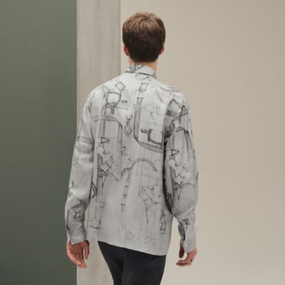 【美品】HERMES グレー ドット柄 長袖ワイシャツ　サイズ４３ー１７ 美品】HERMES グレー ドット柄 長袖ワイシャツ サイズ43ー17 美品