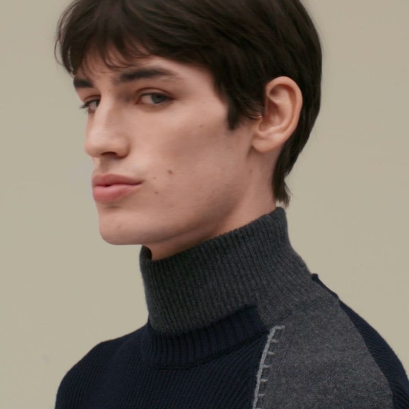 ハイネックニット カバーディテール - ブルー - ME | Hermès