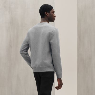 WC443 HERMES カーディガン ニット セーター グレー 刺繍ロゴ WC443