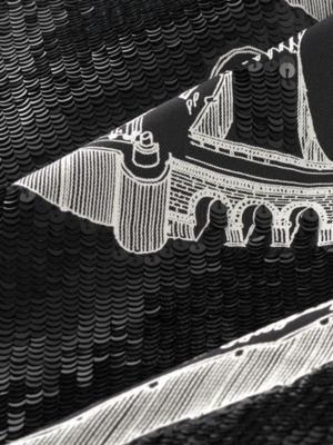La Cite Cavaliere la Nuit Exceptional embroidered scarf 90, View: Detail, detail, view 4 of 4
