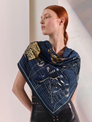 Tous en Selle Exceptional embroidered scarf 90, View: Worn, worn, view 4 of 6