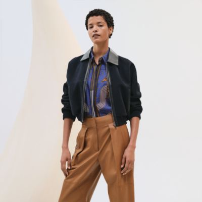 Cashmere bomber jacket with leather detail