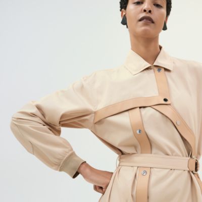 Asymmetric mixed leather coat