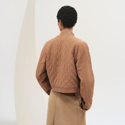 Reversible jacket with leather detail