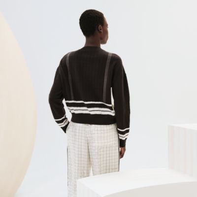 "Coaching Deja Vu" long-sleeve twillaine sweater
