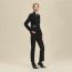 Short pea coat with leather details, noir