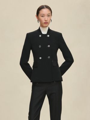 Short pea coat with leather details, View: Worn, worn, view 3 of 7